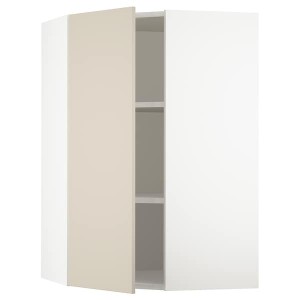 IKEA SEKTION corner wall cabinet with shelves, 26x15x40 in White / Havstorp Beige, Ikea Outlet | 2196OPGDH