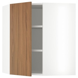 IKEA SEKTION corner wall cabinet with shelves, 26x15x30 in White / Tistorp Brown Walnut Effect, Ikea Outlet | 8105DMFBO