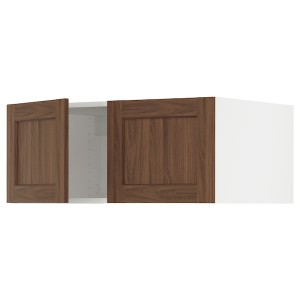 IKEA SEKTION top cab f fridge/freezer w 2 doors, 36x24x15 in White Enköping / Brown Walnut Effect, Ikea Outlet | 9610HEASG