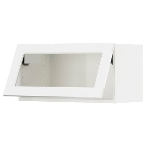 IKEA SEKTION wall cab horiz gls door w push-open, 30x15x15 in White Enköping / White Wood Effect, Ikea Outlet | 1087OHRVW