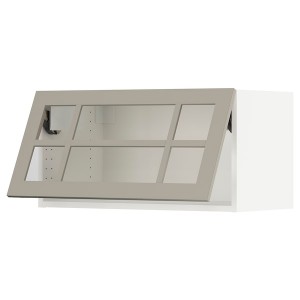 IKEA SEKTION wall cab horiz gls door w push-open, 30x15x15 in White / Stensund Beige, Ikea Outlet | 4823AECPW