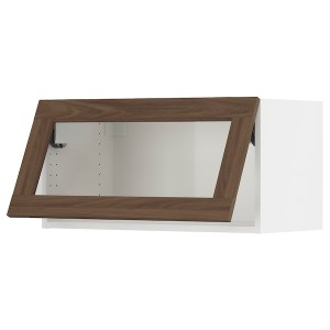 IKEA SEKTION wall cab horiz gls door w push-open, 30x15x15 in White Enköping / Brown Walnut Effect, Ikea Outlet | 8635CFYGT