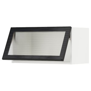 IKEA SEKTION wall cab horiz gls door w push-open, 30x15x15 in White / Hejsta Anthracite Reeded Glass, Ikea Outlet | 0528HDSAF
