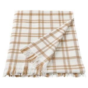 IKEA SIKELVINGE throw, 51x67 in White Dark Beige / Check, Ikea Outlet | 2407LOFRY