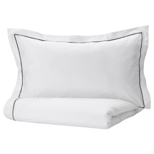 IKEA SILVERTISTEL duvet cover and pillowcase(s), Twin White / Dark Gray, Ikea Outlet | 0674MIFNE