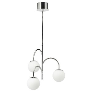 IKEA SIMRISHAMN Pendant lamp, 3-armed, chrome plated, opal glass, Ikea Outlet | 0596NCGYI
