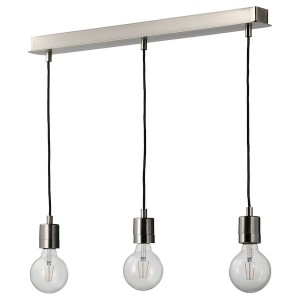 IKEA SKAFTET / LUNNOM pendant lamp with LED bulb, rectangle nickel plated/globe clear, Ikea Outlet | 2715ZTJEP