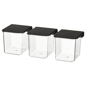 IKEA SKÅDIS container with lid, 3 pack Transparent / Black, Ikea Outlet | 7948UPZXR