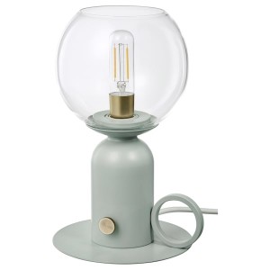 IKEA ÅSKMULLER table lamp with LED bulb, 9 in Gray / Green, Ikea Outlet | 4735EBXHR