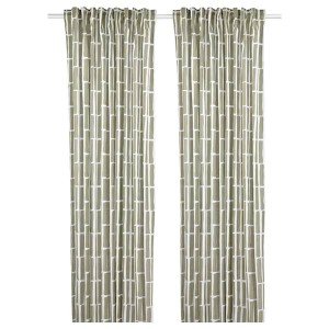 IKEA SKOGSSTJÄRNA curtains, 1 pair, gray-green/white, 57x98 in, Ikea Outlet | 5614MRHBO