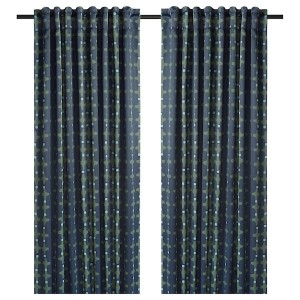 IKEA SKOGSSVINGEL room darkening curtains, 1 pair, dark blue/green, 50x98 in, Ikea Outlet | 9650XURMZ