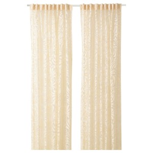 IKEA SKÄREFLY sheer curtains, 1 pair, 57x98 in Beige, Ikea Outlet | 6209THJQR