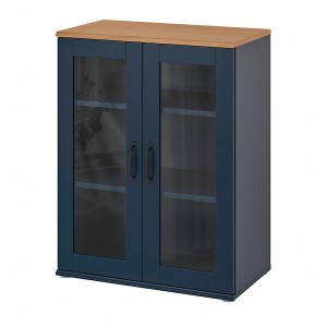 IKEA SKRUVBY cabinet with glass doors, 27 1/2x35 3/8 in Black / Blue, Ikea Outlet | 4739DLWTG