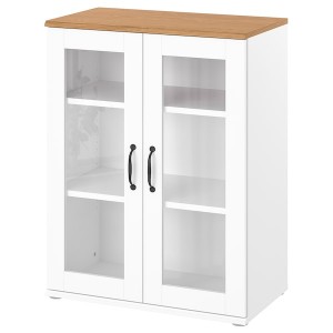 IKEA SKRUVBY cabinet with glass doors, 27 1/2x35 3/8 in White, Ikea Outlet | 3546VCAHK