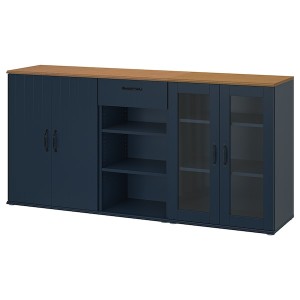 IKEA SKRUVBY storage combination w/glass doors, 74 3/4x35 3/8 in Black / Blue, Ikea Outlet | 6972PRBHS