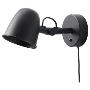 IKEA SKURUP wall lamp with LED bulb, black, Ikea Outlet | 4139NGXVU