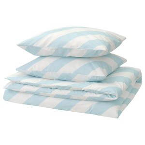 IKEA SLÖJSILJA duvet cover and pillowcase(s), King Light Blue / White / Stripe, Ikea Outlet | 3192YPSZI