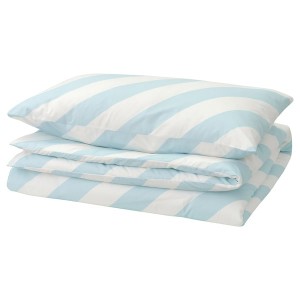 IKEA SLÖJSILJA duvet cover and pillowcase(s), Twin Light Blue / White / Stripe, Ikea Outlet | 2083LKOJF