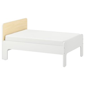 IKEA SLÄKT ext bed frame with slatted bed base, 38 1/4x74 3/4 in White / Birch, Ikea Outlet | 5986CISPL
