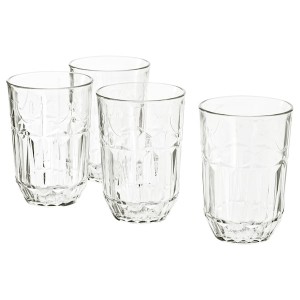 IKEA SÄLLSKAPLIG glass, clear glass/patterned, 13 oz, 4 pack, Ikea Outlet | 0351OSTEP