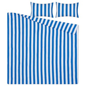 IKEA SLÅNHÖSTMAL comforter set, Full/Queen Blue / White, Ikea Outlet | 8359BQORP