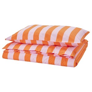 IKEA SLÅNHÖSTMAL duvet cover and pillowcase(s), Twin Orange / Pink / Stripe, Ikea Outlet | 5364FAPWZ