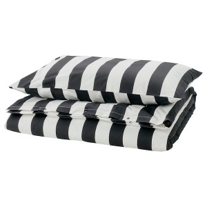 IKEA SLÅNHÖSTMAL duvet cover and pillowcase(s), Twin Black / White / Stripe, Ikea Outlet | 8016TZURV