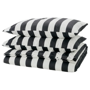 IKEA SLÅNHÖSTMAL duvet cover and pillowcase(s), Full/Queen (Double/Queen) Black / White / Stripe, Ikea Outlet | 5097MXQNZ