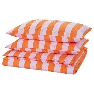IKEA SLÅNHÖSTMAL duvet cover and pillowcase(s), King Orange / Pink / Stripe, Ikea Outlet | 8621TEZSP