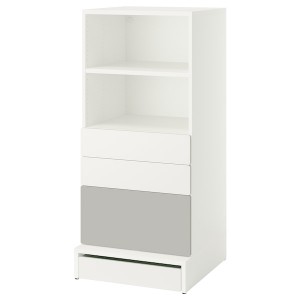 IKEA SMÅSTAD / UPPFÖRA bookcase, 23 5/8x25 5/8x53 1/2 in White Gray / With 3 Drawers, Ikea Outlet | 3160SVHEI
