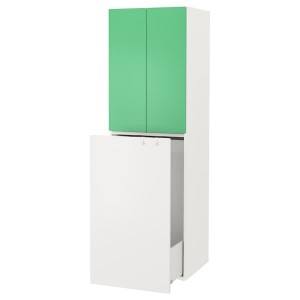 IKEA SMÅSTAD wardrobe with pull-out unit, 23 5/8x22 1/2x77 1/8 in White Green / With Clothing Rod, Ikea Outlet | 2763ZQGYA