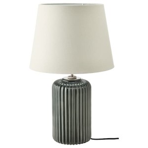 IKEA SNÖBYAR table lamp with LED bulb, gray-turquoise ceramic/gray, 20 in, Ikea Outlet | 0182ITZFX
