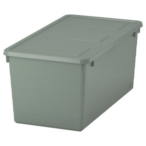 IKEA SOCKERBIT storage box with lid, 15x30x11 ¾ in Gray / Green, Ikea Outlet | 0167WBAKE
