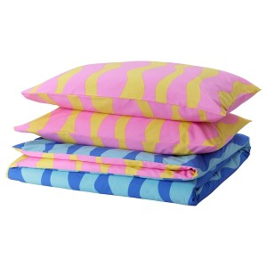 IKEA SOMMARVICKER duvet cover and pillowcase(s), King Blue / Light Pink, Ikea Outlet | 1423LGVSB