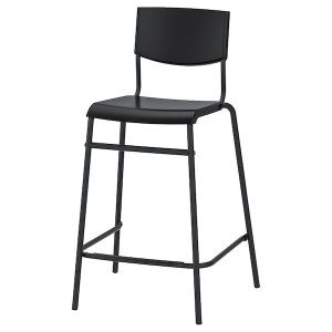 IKEA STIG bar stool with backrest, black/black, 24 3/4 in, Ikea Outlet | 5196FMXZR