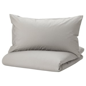 IKEA STRANDTALL duvet cover and pillowcase(s), Twin Gray / Dark Gray, Ikea Outlet | 8219XAMDZ