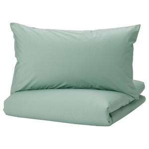 IKEA STRANDTALL duvet cover and pillowcase(s), Full/Queen (Double/Queen) Gray Green / Dark Green, Ikea Outlet | 4327FDAUJ