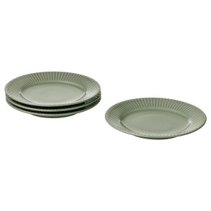 IKEA STRIMMIG side plate, 8 in, 4 pack Stoneware Pale Gray / Green, Ikea Outlet | 6428HUXER