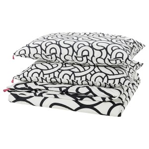 IKEA SÖTRÖNN duvet cover and pillowcase(s), Full/Queen (Double/Queen) White / Black / Patterned, Ikea Outlet | 7140ZUMPR