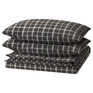 IKEA STRUTBRÄKEN duvet cover and pillowcase(s), Full/Queen (Double/Queen) Gray / Check, Ikea Outlet | 1793YQRKV