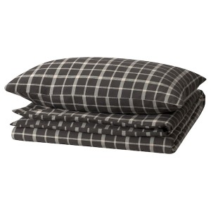 IKEA STRUTBRÄKEN duvet cover and pillowcase(s), Twin Gray / Check, Ikea Outlet | 9234KJEBO