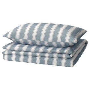 IKEA STRUTBRÄKEN duvet cover and pillowcase(s), Twin White / Blue / Stripe, Ikea Outlet | 7036EYJPI