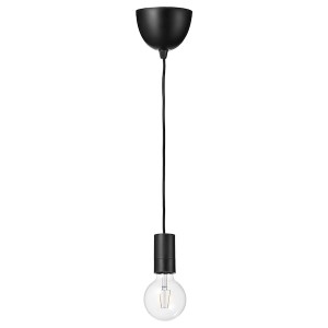 IKEA SUNNEBY / LUNNOM pendant lamp with LED bulb Black Globe / Clear, Ikea Outlet | 0915TOZPR