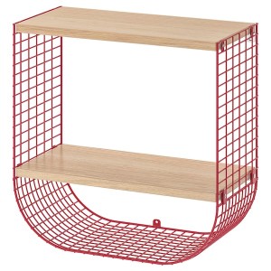 IKEA SVENSHULT wall shelf with storage, brown-red/white stained oak effect, 16 1/8x7 7/8 in, Ikea Outlet | 3860CSUNG