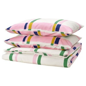 IKEA SYRABLADMAL duvet cover and pillowcase(s), Full/Queen (Double/Queen) Multicolor / Check, Ikea Outlet | 2781IPOSB