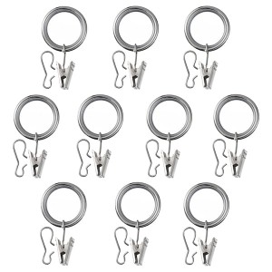 IKEA SYRLIG curtain ring with clip and hook, 1 1/2 in, 10 pack Nickel Plated, Ikea Outlet | 3892MDCRO