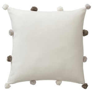 IKEA TÅGHAKMAL cushion cover, beige/handmade pompon, 20x20 in, Ikea Outlet | 0318JVXBM