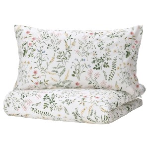 IKEA TIMJANSMOTT duvet cover and pillowcase(s), King White / Floral Pattern, Ikea Outlet | 9713SDBQO