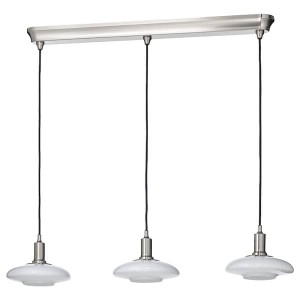 IKEA TÄLLBYN pendant lamp with 3 lamps, nickel plated/opal glass, 35 in, Ikea Outlet | 4763AUCDL