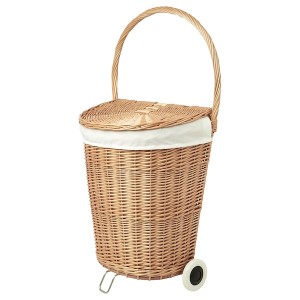 IKEA TOLKNING laundry basket on wheels, handmade Willow, 8 gallon, Ikea Outlet | 2453YKUMI